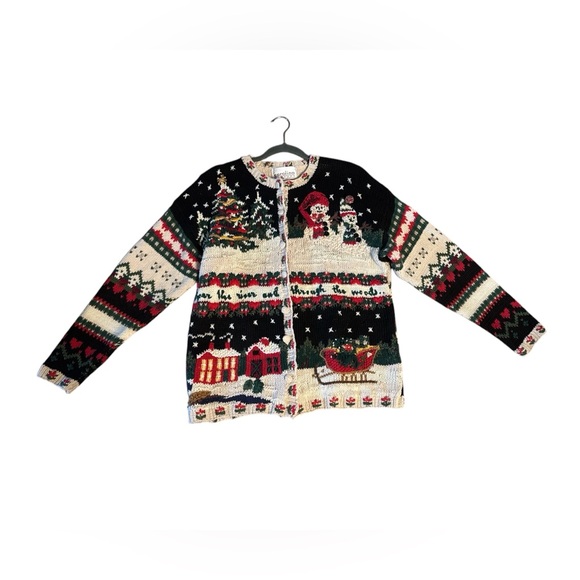 Vintage Carolina Colours Christmas Knit Snowman Novelty Ugly Cardigan Sweater L - Picture 1 of 4